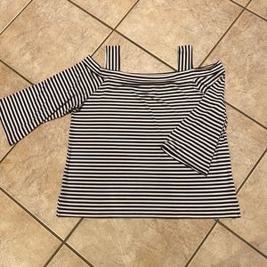 Chico’s black and white cold shoulder striped top